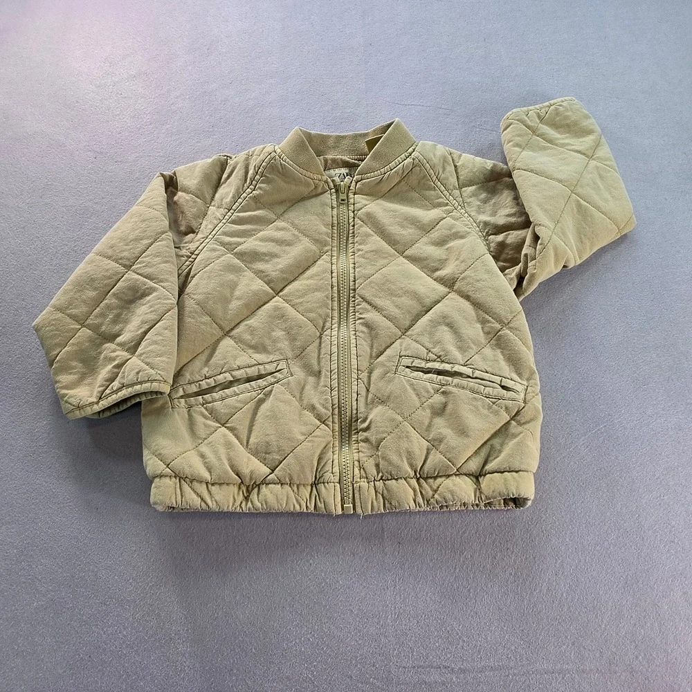 Zara Kids Tan Khaki Quilted Bomber Jacket Size 5 Years 110cm Full Zip Coat
